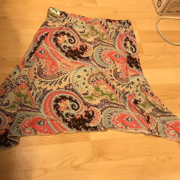 RAMPAGE BRAND ABSTRACT ASYMMETRICAL MULTICOLOR GOLD SEQUIN STRETCH SKIRT - Picture 3 of 4